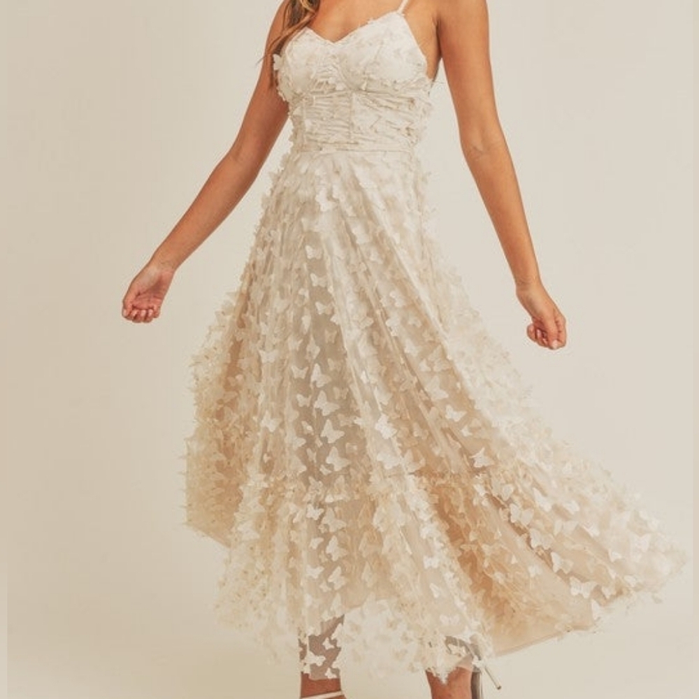 Thirty Thirty LA Women's Dress Size XS Cream Butterfly Mesh Lace Up Midi Corset